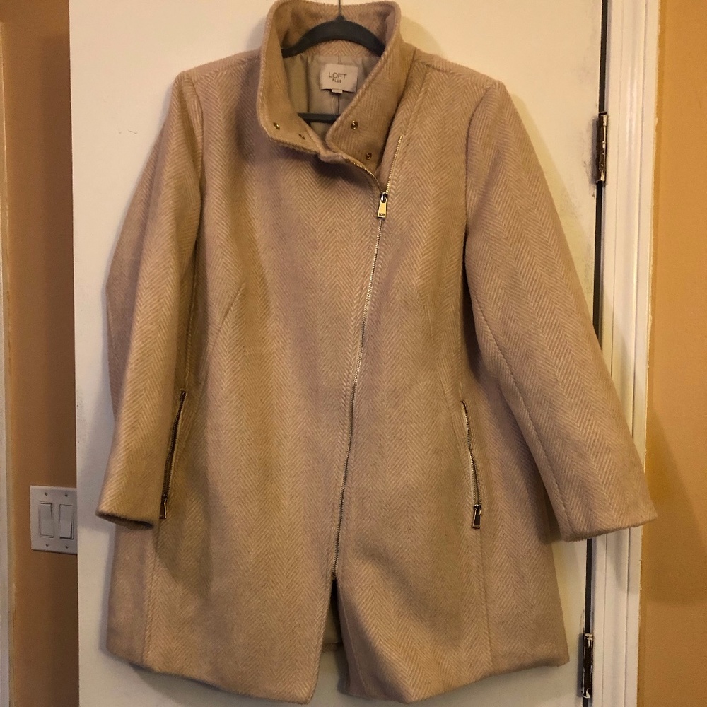 LOFT Herringbone Moto Asymmetrical Zip Coat NWT